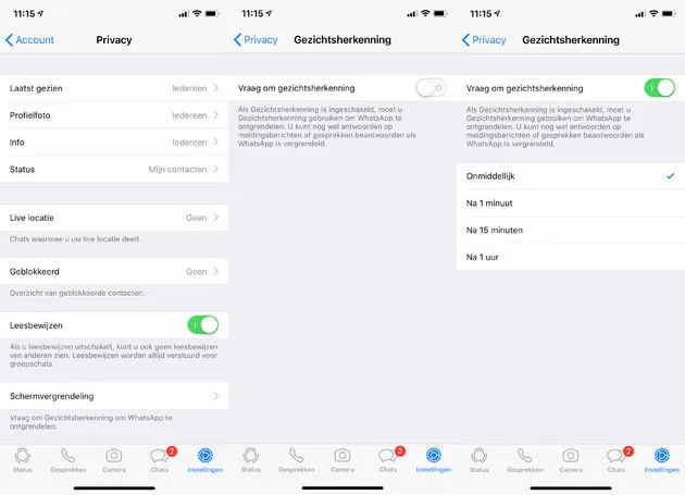<i>Gezichtsherkenning instellen voor WhatsApp.</i>