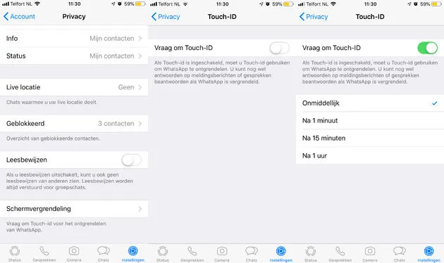 <i>Touch ID instellen voor WhatsApp.</i>
