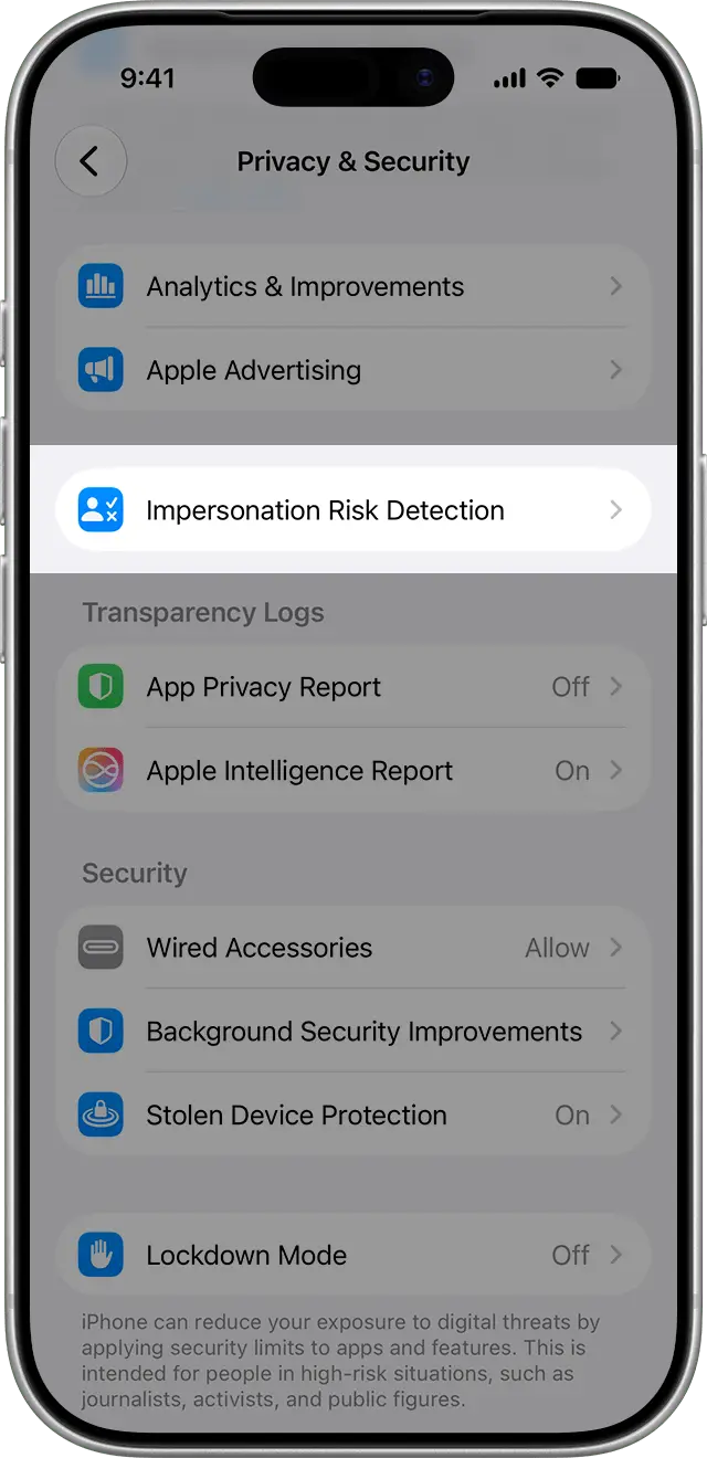 ios-27-iphone-17-pro-settings-privacy-and-security-impersonation-risk-detection
