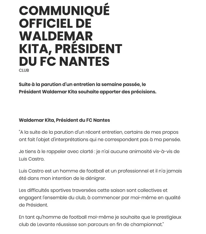 Waldemar Kita rectifie le tir