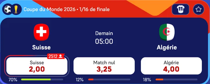 Cote Suisse vs Algérie