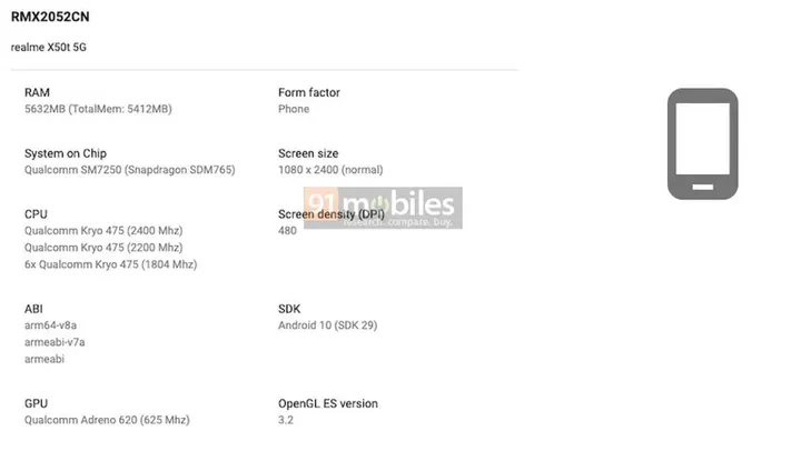 realme x50t specifcations google play console