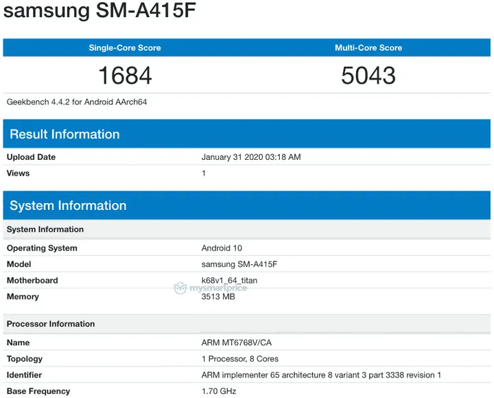 samsung galaxy a41 geekbench