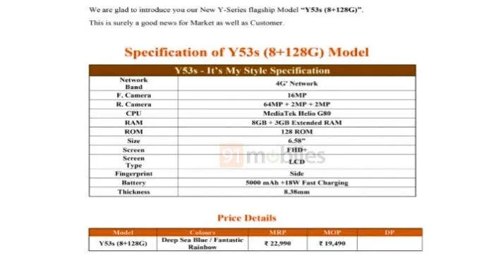 vivo y53s specs