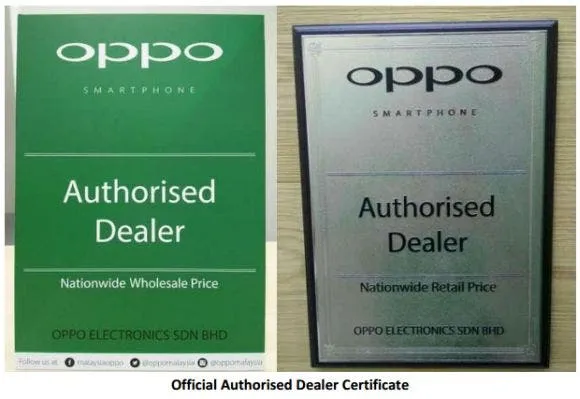 150131 oppo genuine dealer certificate