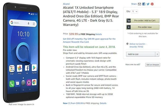alcatel 1x with android go is now available in the us