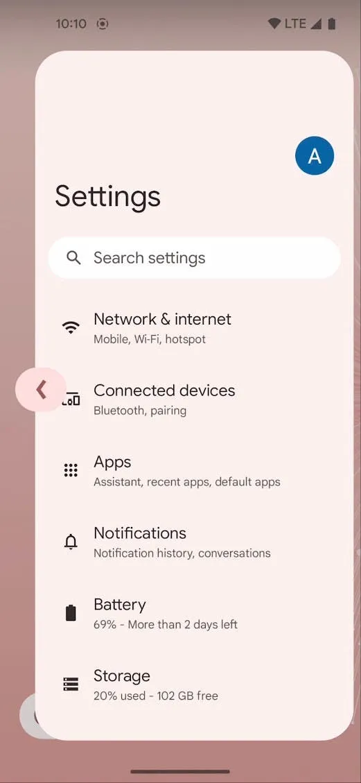 android 14 back gesture arrow