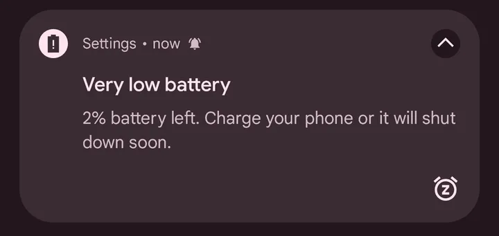 android 14 very low battery warning
