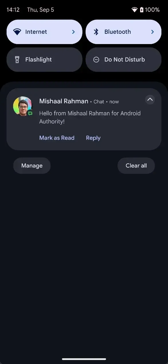 android 15 single shade notifications panel dark modejpg