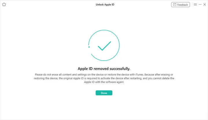 anyunlock ios apple id removed successfully