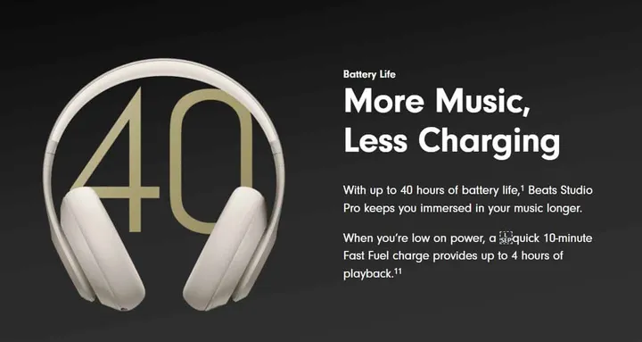 battery life of beats studio pro