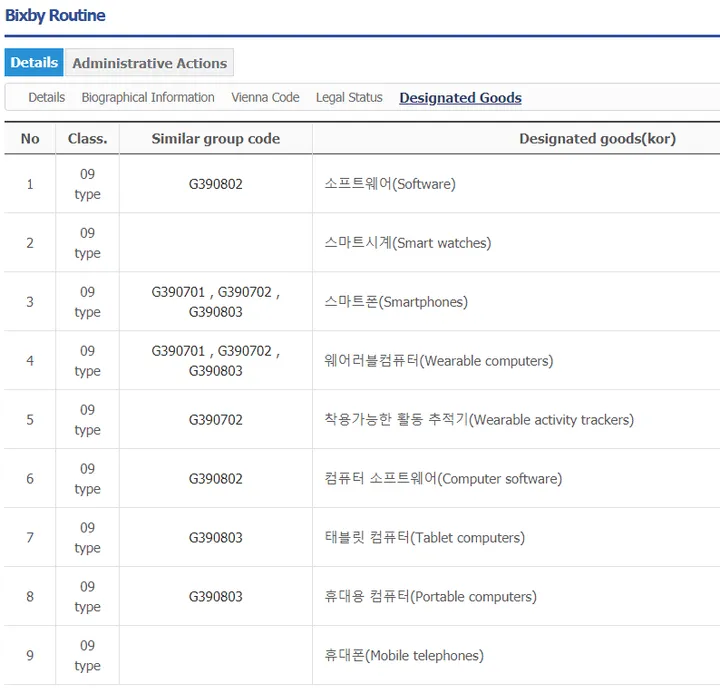 bixby routine trademark korea 2