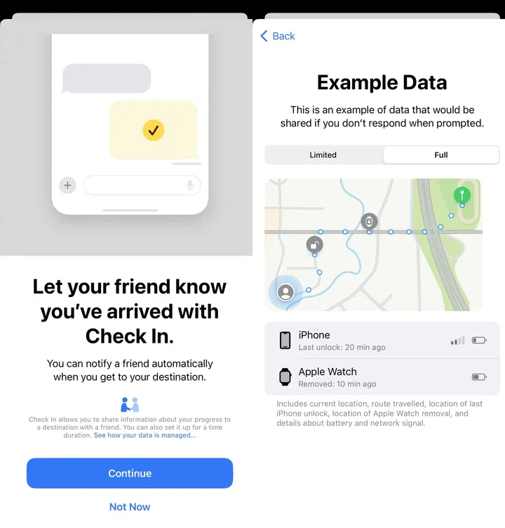 check in on ios 17