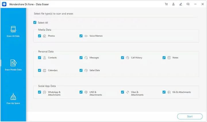 choose the data you want to delete