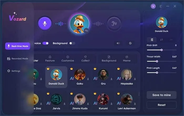 choose the real time voice changing mode