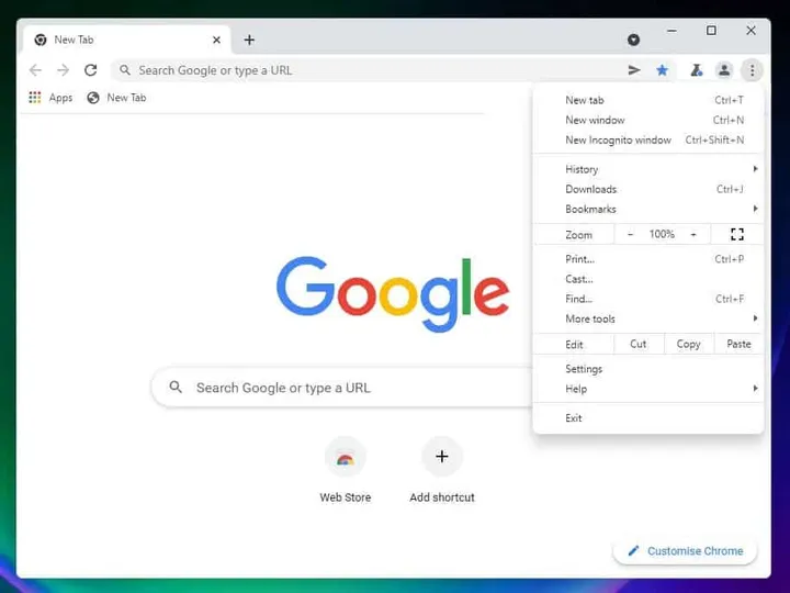 chrome menu
