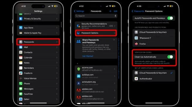 clean 2fa codes on ios 17