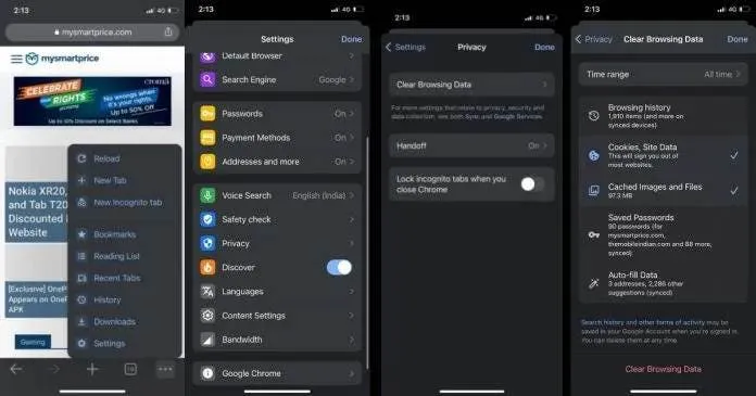 clear cache of google chrome in iphone