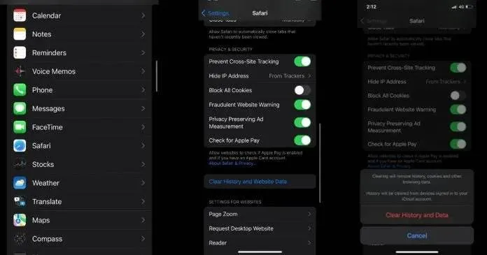 clear cache of safari in iphone