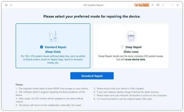 click standard repair