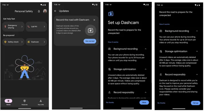 dashcam feature on google pixel and android devices