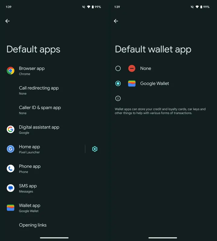 default payment apps on new update