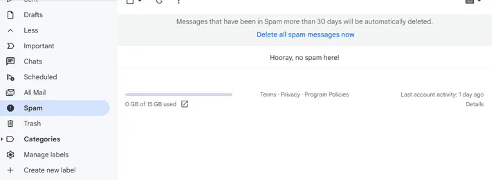 deleting spam fold on gmail