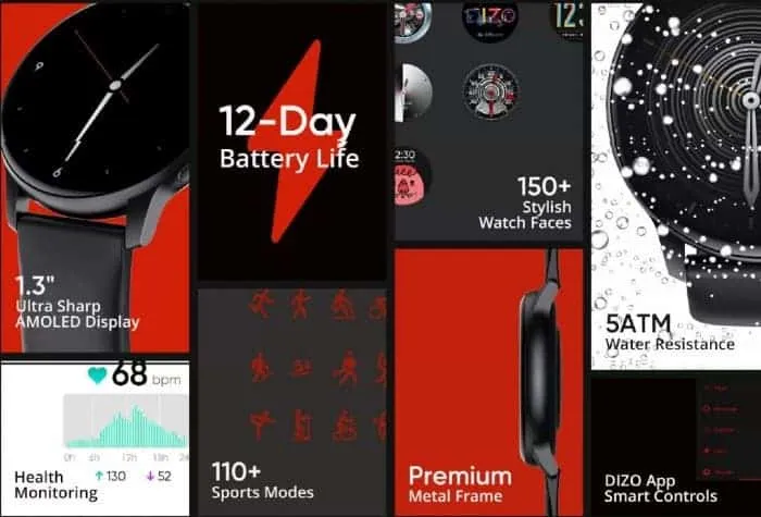 dizo watch s battery life