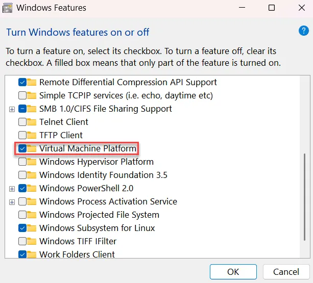 enabling virtual machine platform to run android apps on windows 11