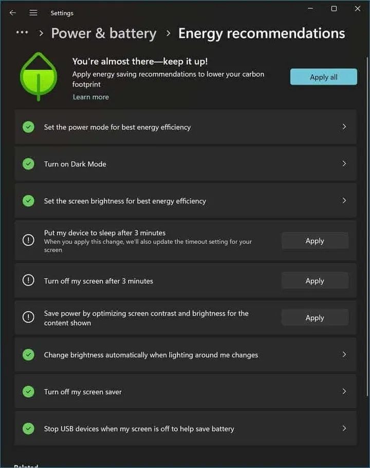 energy recommendations checklist