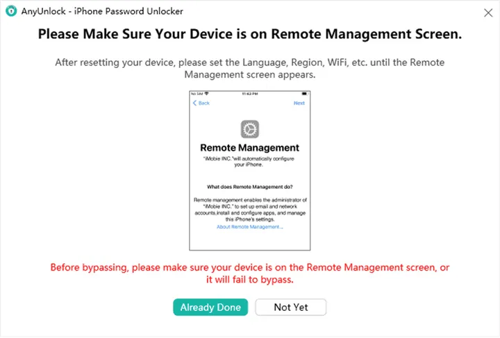 esnuring remote management screen is on