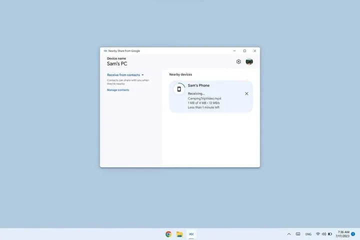 estimated time feature of nearby share