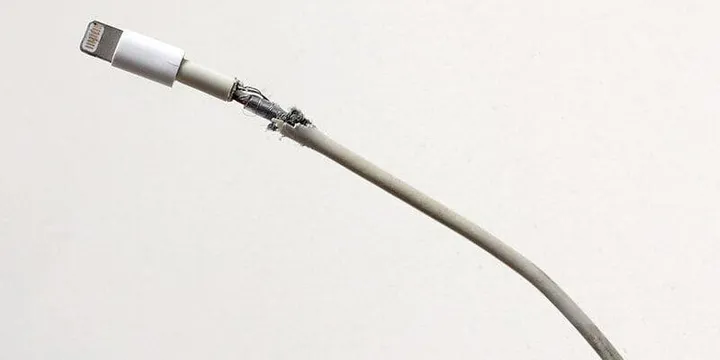frayed iphone charging cable