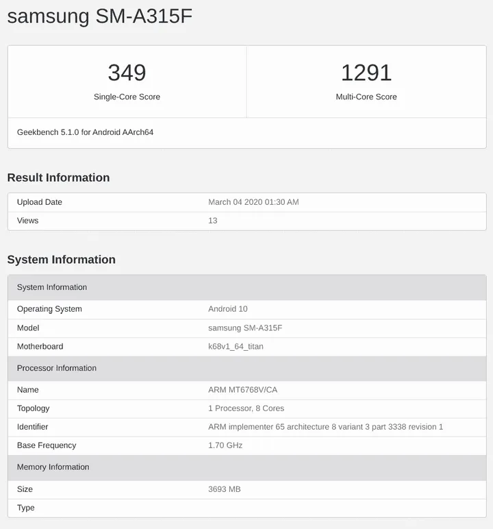 galaxy a31 geekbench