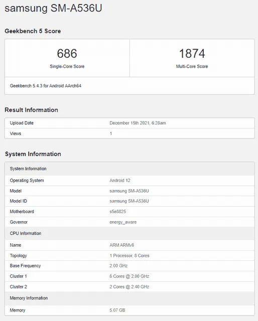 galaxy a53 geekbench