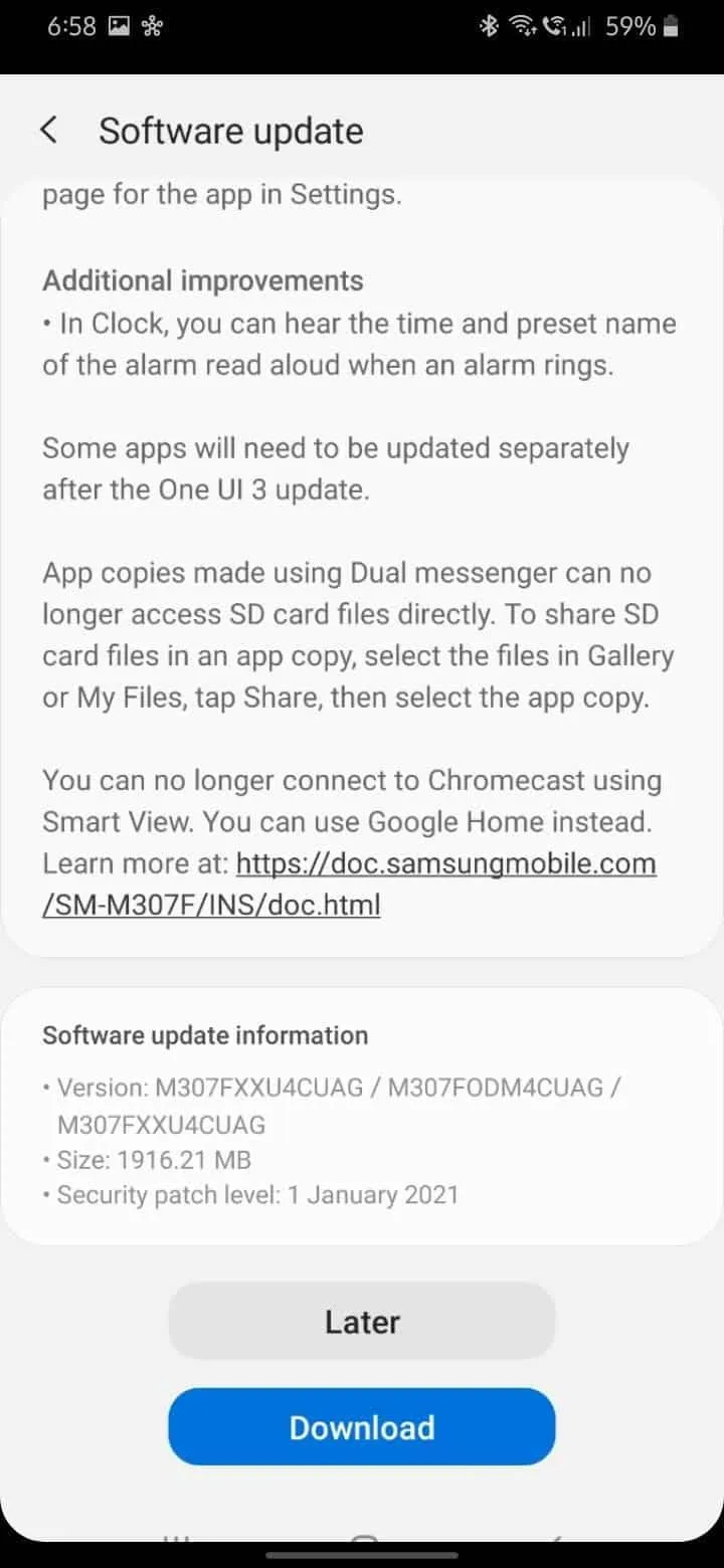 galaxy m03s android 11 update 2