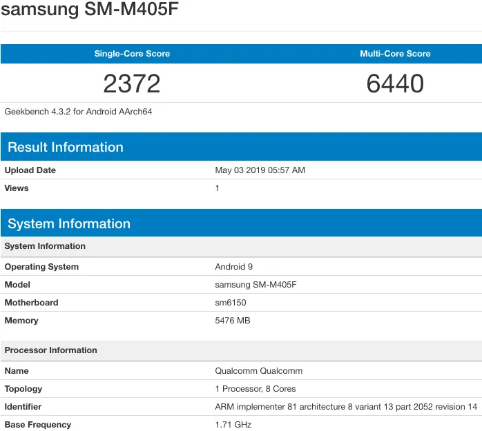galaxy m40 geekbench