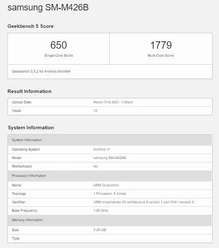 galaxy m42 5g geekbench