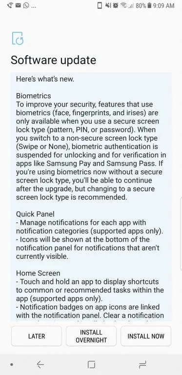 galaxy note8 oreo update a