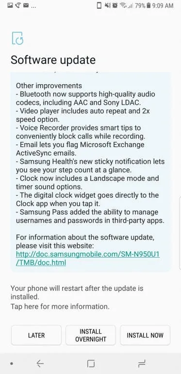 galaxy note8 oreo update b