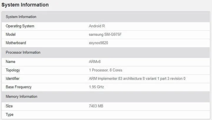 galaxy s10 plus geekbench android 11