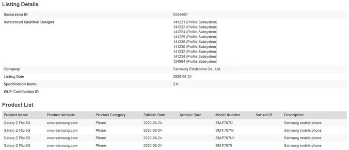 galaxy z flip 5g bluetooth sig