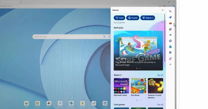 games menu on microsoft edge