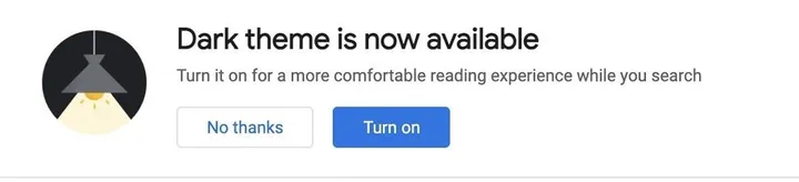 google dark mode alert