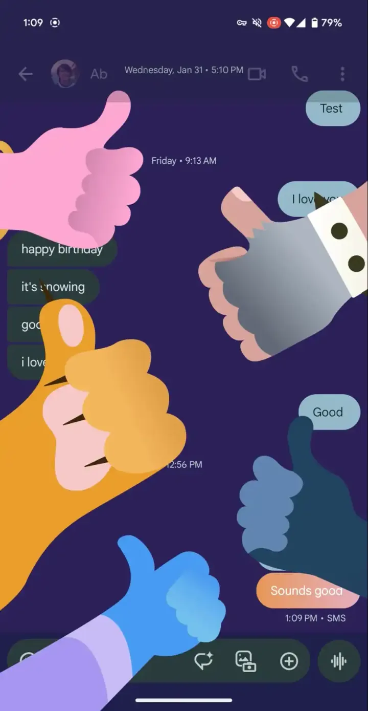 google messages screen effects sounds good