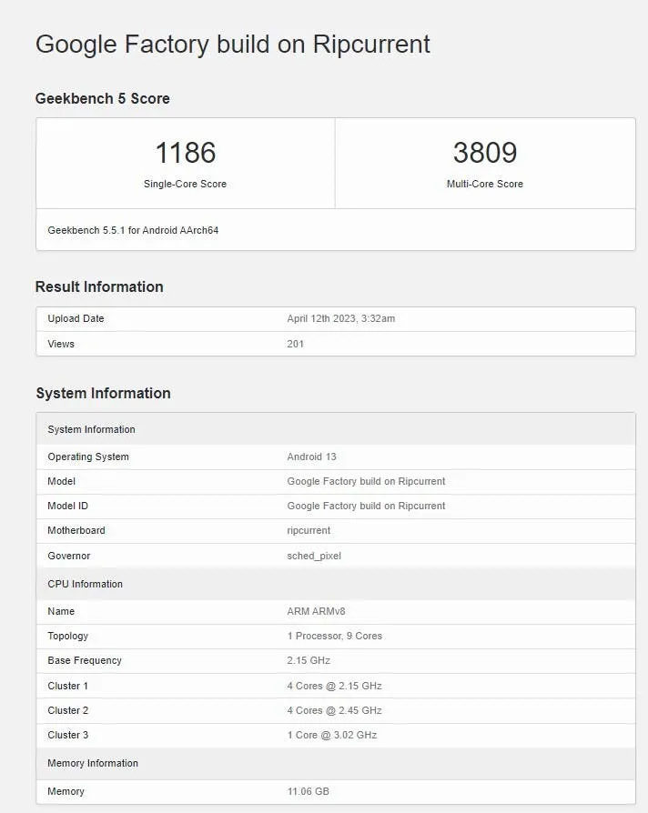 google tensor g3 geekbench 5