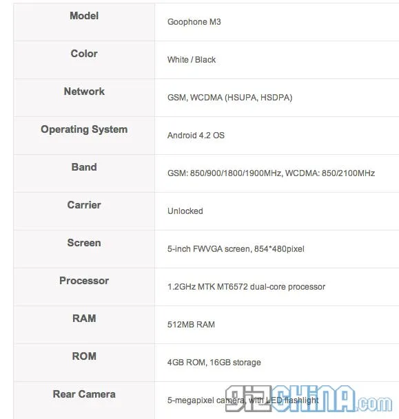 goophone m3 specifications