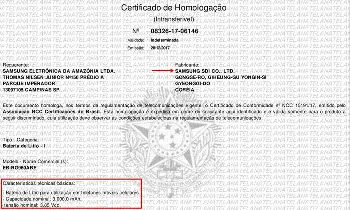 homologacao de bateria anatel 15145511476225