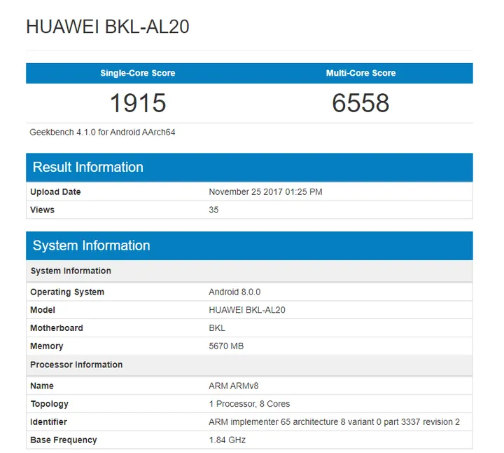 honor v10 geekbench