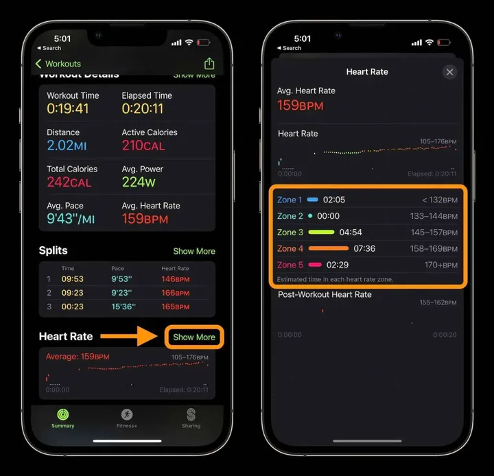 how to see your heart rate zones on apple watch after workout
